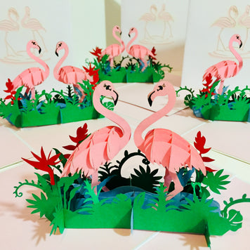 Large Pink Flamingos Mother & A Baby Origami Pop Cards 3D Pop Up Greeting Card Best Wishes Happy Birthday Gift Thank You Handmade Best Wishes Blank Card for Any Occasion Happy Mother's Day Happy Father's Day Celebration