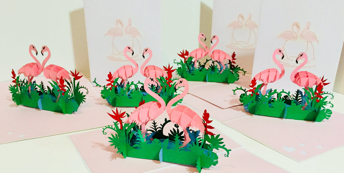 Large Pink Flamingos Mother & A Baby Origami Pop Cards 3D Pop Up Greeting Card Best Wishes Happy Birthday Gift Thank You Handmade Best Wishes Blank Card for Any Occasion Happy Mother's Day Happy Father's Day Celebration