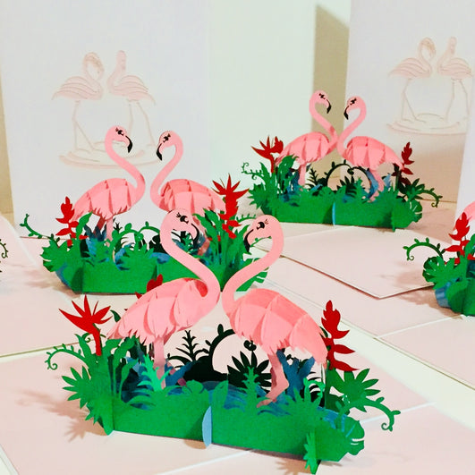 Large Pink Flamingos Mother & A Baby Origami Pop Cards 3D Pop Up Greeting Card Best Wishes Happy Birthday Gift Thank You Handmade Best Wishes Blank Card for Any Occasion Happy Mother's Day Happy Father's Day Celebration