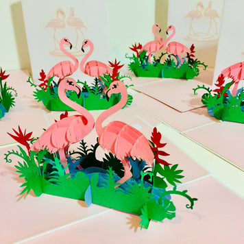 Large Pink Flamingos Mother & A Baby Origami Pop Cards 3D Pop Up Greeting Card Best Wishes Happy Birthday Gift Thank You Handmade Best Wishes Blank Card for Any Occasion Happy Mother's Day Happy Father's Day Celebration