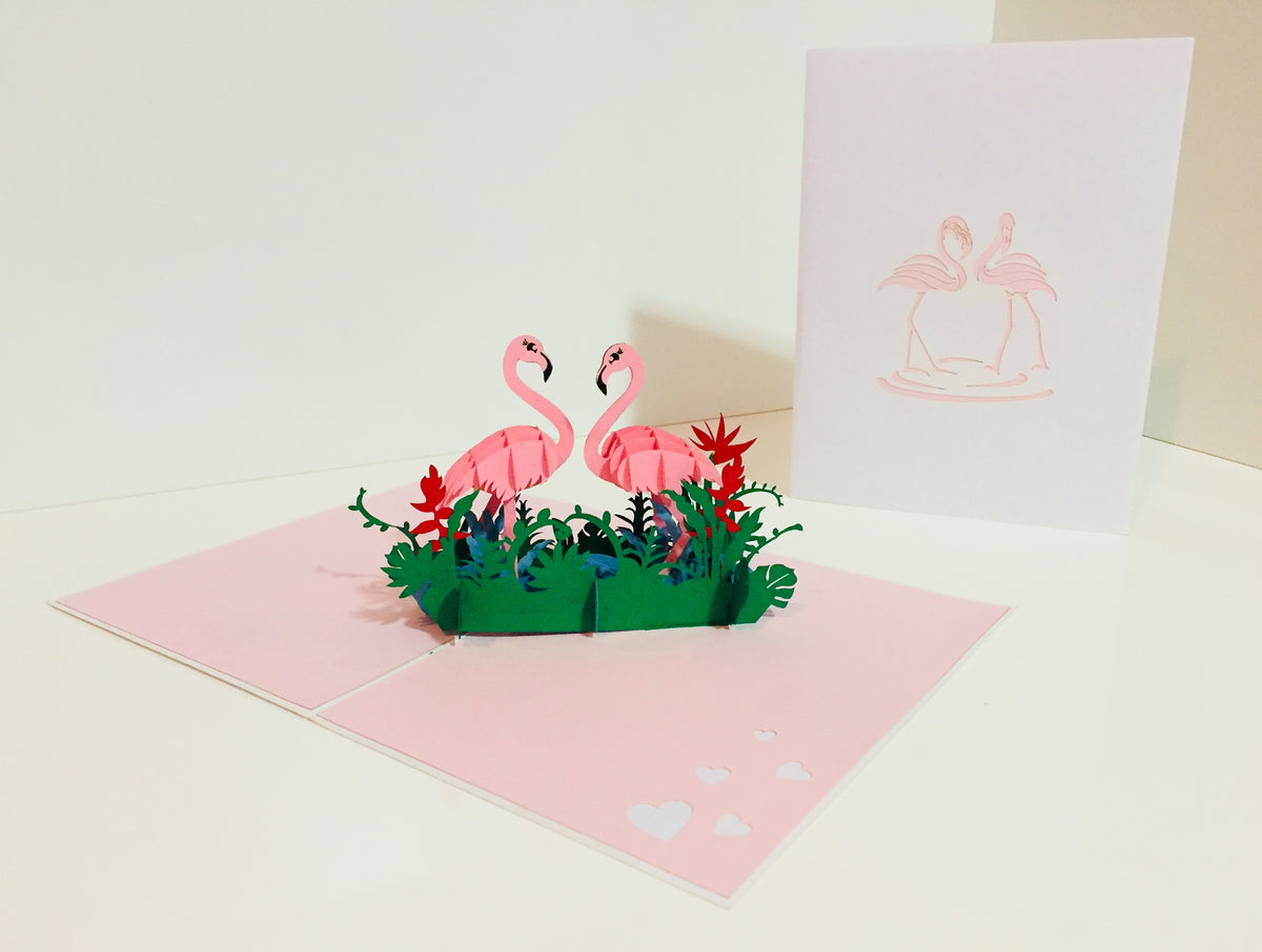 Large Pink Flamingos Mother & A Baby Origami Pop Cards 3D Pop Up Greeting Card Best Wishes Happy Birthday Gift Thank You Handmade Best Wishes Blank Card for Any Occasion Happy Mother's Day Happy Father's Day Celebration