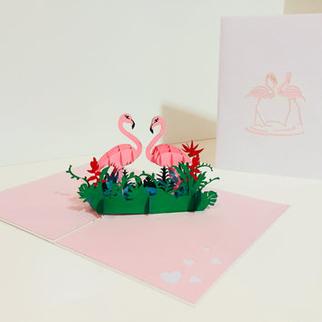 Large Pink Flamingos Mother & A Baby Origami Pop Cards 3D Pop Up Greeting Card Best Wishes Happy Birthday Gift Thank You Handmade Best Wishes Blank Card for Any Occasion Happy Mother's Day Happy Father's Day Celebration