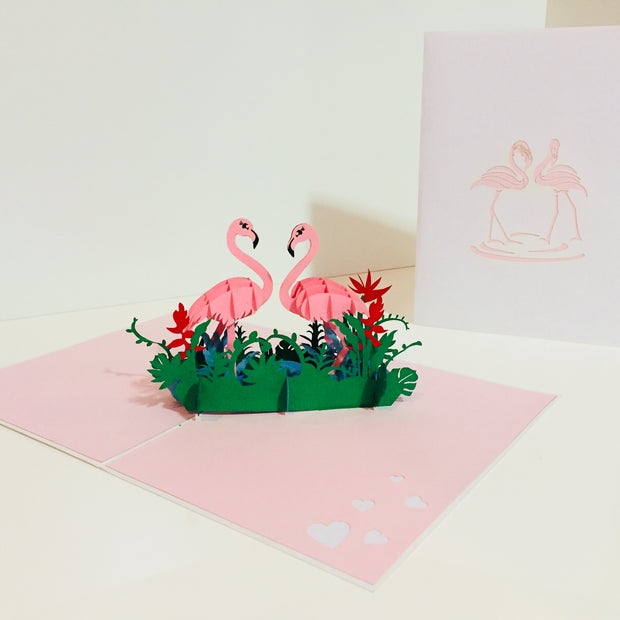 Large Pink Flamingos Mother & A Baby Origami Pop Cards 3D Pop Up Greeting Card Best Wishes Happy Birthday Gift Thank You Handmade Best Wishes Blank Card for Any Occasion Happy Mother's Day Happy Father's Day Celebration