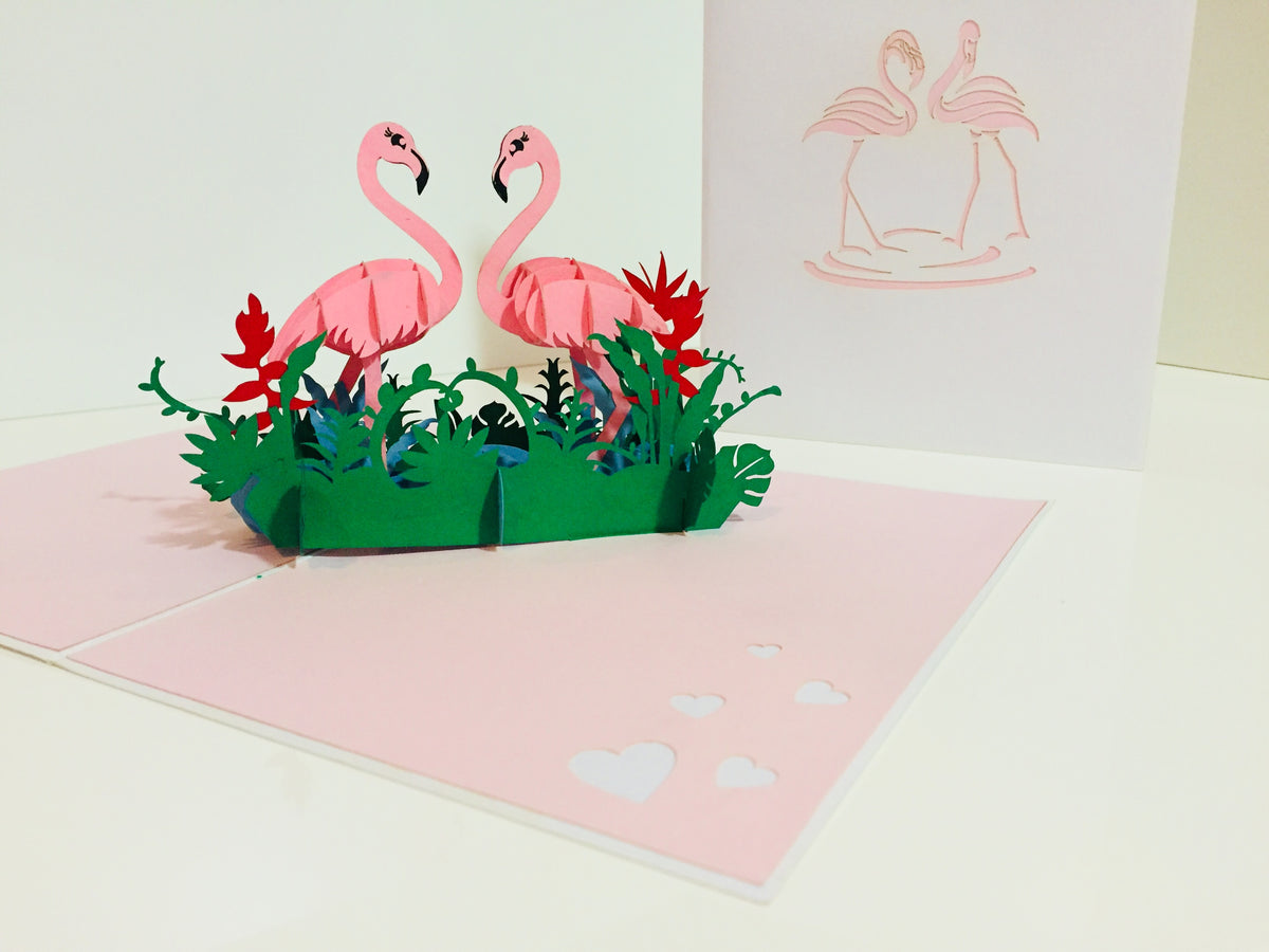 Large Pink Flamingos Mother & A Baby Origami Pop Cards 3D Pop Up Greeting Card Best Wishes Happy Birthday Gift Thank You Handmade Best Wishes Blank Card for Any Occasion Happy Mother's Day Happy Father's Day Celebration