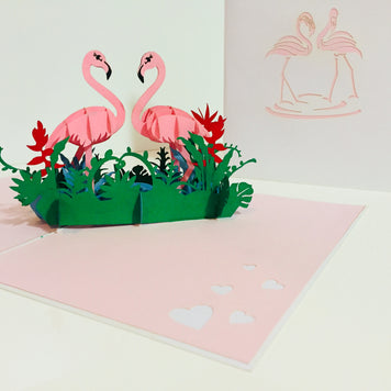 Large Pink Flamingos Mother & A Baby Origami Pop Cards 3D Pop Up Greeting Card Best Wishes Happy Birthday Gift Thank You Handmade Best Wishes Blank Card for Any Occasion Happy Mother's Day Happy Father's Day Celebration