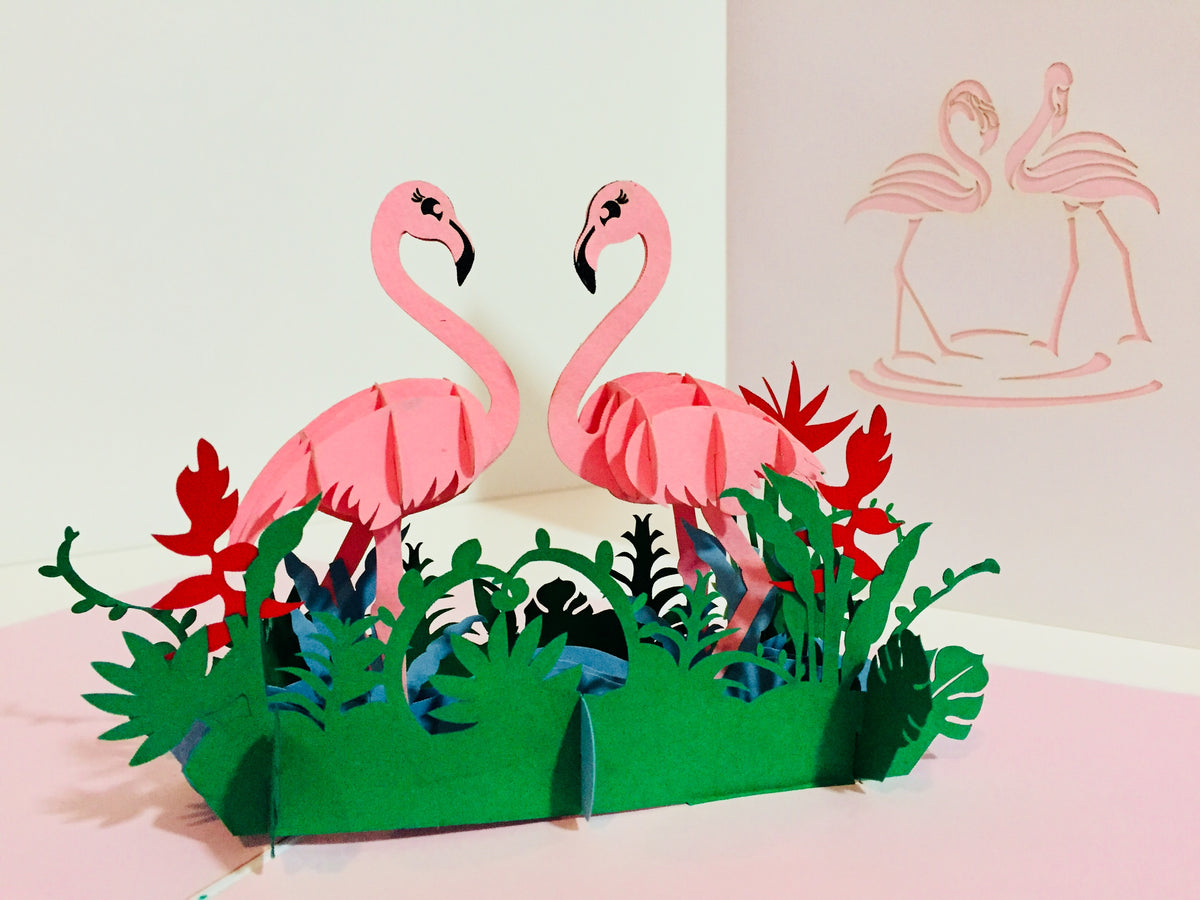Large Pink Flamingos Mother & A Baby Origami Pop Cards 3D Pop Up Greeting Card Best Wishes Happy Birthday Gift Thank You Handmade Best Wishes Blank Card for Any Occasion Happy Mother's Day Happy Father's Day Celebration