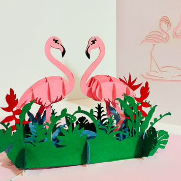 Large Pink Flamingos Mother & A Baby Origami Pop Cards 3D Pop Up Greeting Card Best Wishes Happy Birthday Gift Thank You Handmade Best Wishes Blank Card for Any Occasion Happy Mother's Day Happy Father's Day Celebration