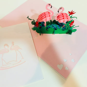 Large Pink Flamingos Mother & A Baby Origami Pop Cards 3D Pop Up Greeting Card Best Wishes Happy Birthday Gift Thank You Handmade Best Wishes Blank Card for Any Occasion Happy Mother's Day Happy Father's Day Celebration
