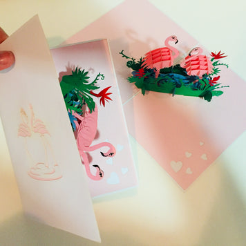 Large Pink Flamingos Mother & A Baby Origami Pop Cards 3D Pop Up Greeting Card Best Wishes Happy Birthday Gift Thank You Handmade Best Wishes Blank Card for Any Occasion Happy Mother's Day Happy Father's Day Celebration