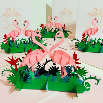 Large Pink Flamingos Mother & A Baby Origami Pop Cards 3D Pop Up Greeting Card Best Wishes Happy Birthday Gift Thank You Handmade Best Wishes Blank Card for Any Occasion Happy Mother's Day Happy Father's Day Celebration