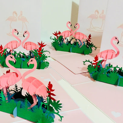 Large Pink Flamingos Mother & A Baby Origami Pop Cards 3D Pop Up Greeting Card Best Wishes Happy Birthday Gift Thank You Handmade Best Wishes Blank Card for Any Occasion Happy Mother's Day Happy Father's Day Celebration
