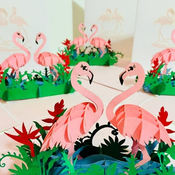 Large Pink Flamingos Mother & A Baby Origami Pop Cards 3D Pop Up Greeting Card Best Wishes Happy Birthday Gift Thank You Handmade Best Wishes Blank Card for Any Occasion Happy Mother's Day Happy Father's Day Celebration