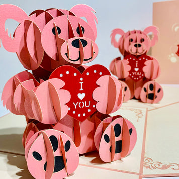 Super Cute Pink Love Teddy Bear Origami Pop Cards 3D Pop Up Greeting Card Thank You Handmade Gift Thinking of You Happy Birthday Occasion Australiana Celebrate the Beauty and Happiness During Special Day Best Wishes Gift