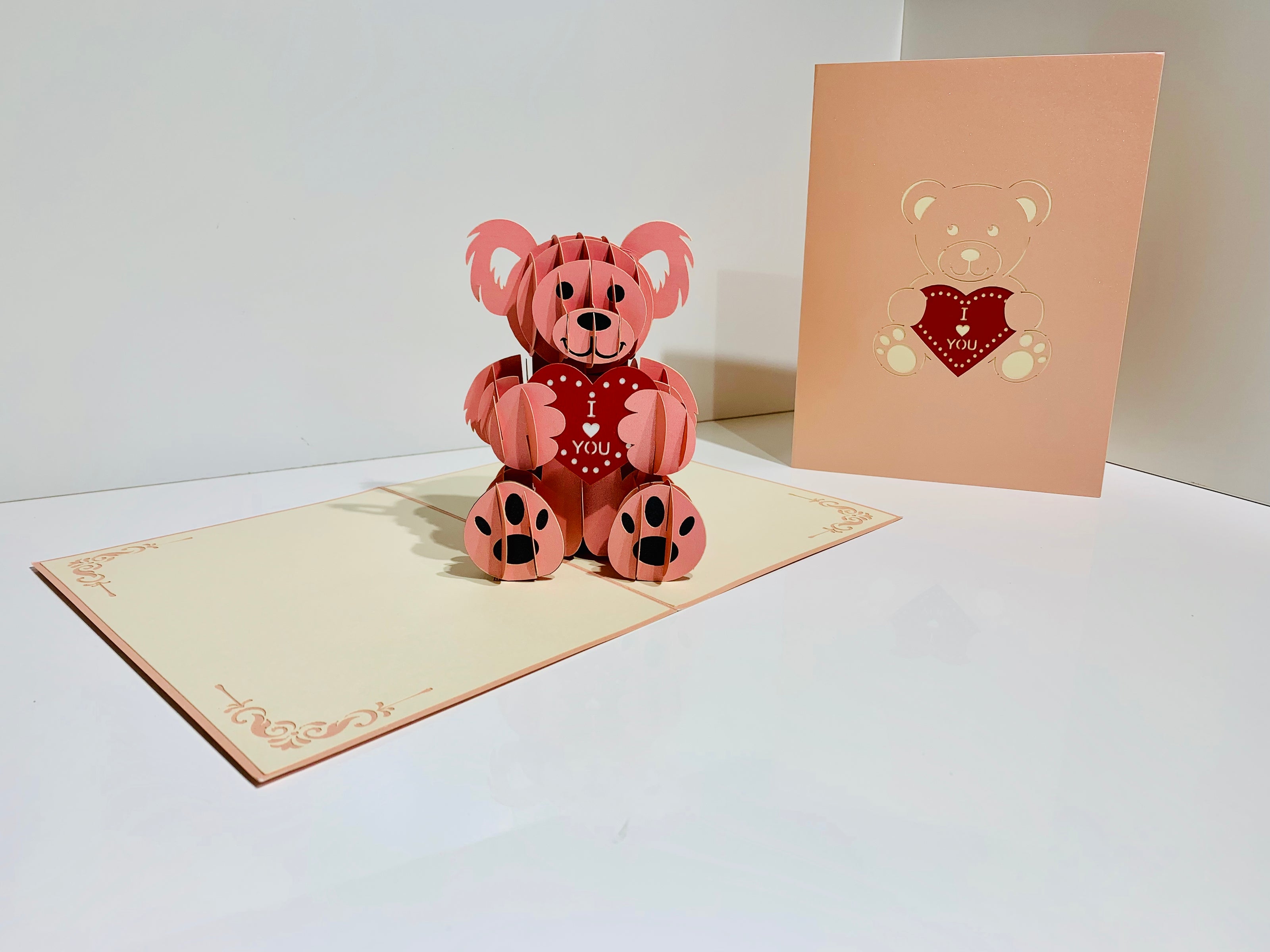 Super Cute Pink Love Teddy Bear Origami Pop Cards 3D Pop Up Greeting Card Thank You Handmade Gift Thinking of You Happy Birthday Occasion Australiana Celebrate the Beauty and Happiness During Special Day Best Wishes Gift