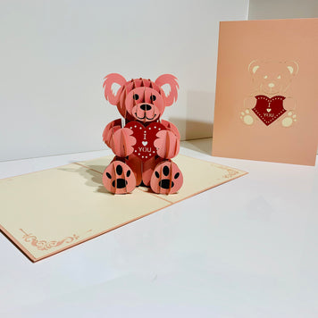 Super Cute Pink Love Teddy Bear Origami Pop Cards 3D Pop Up Greeting Card Thank You Handmade Gift Thinking of You Happy Birthday Occasion Australiana Celebrate the Beauty and Happiness During Special Day Best Wishes Gift