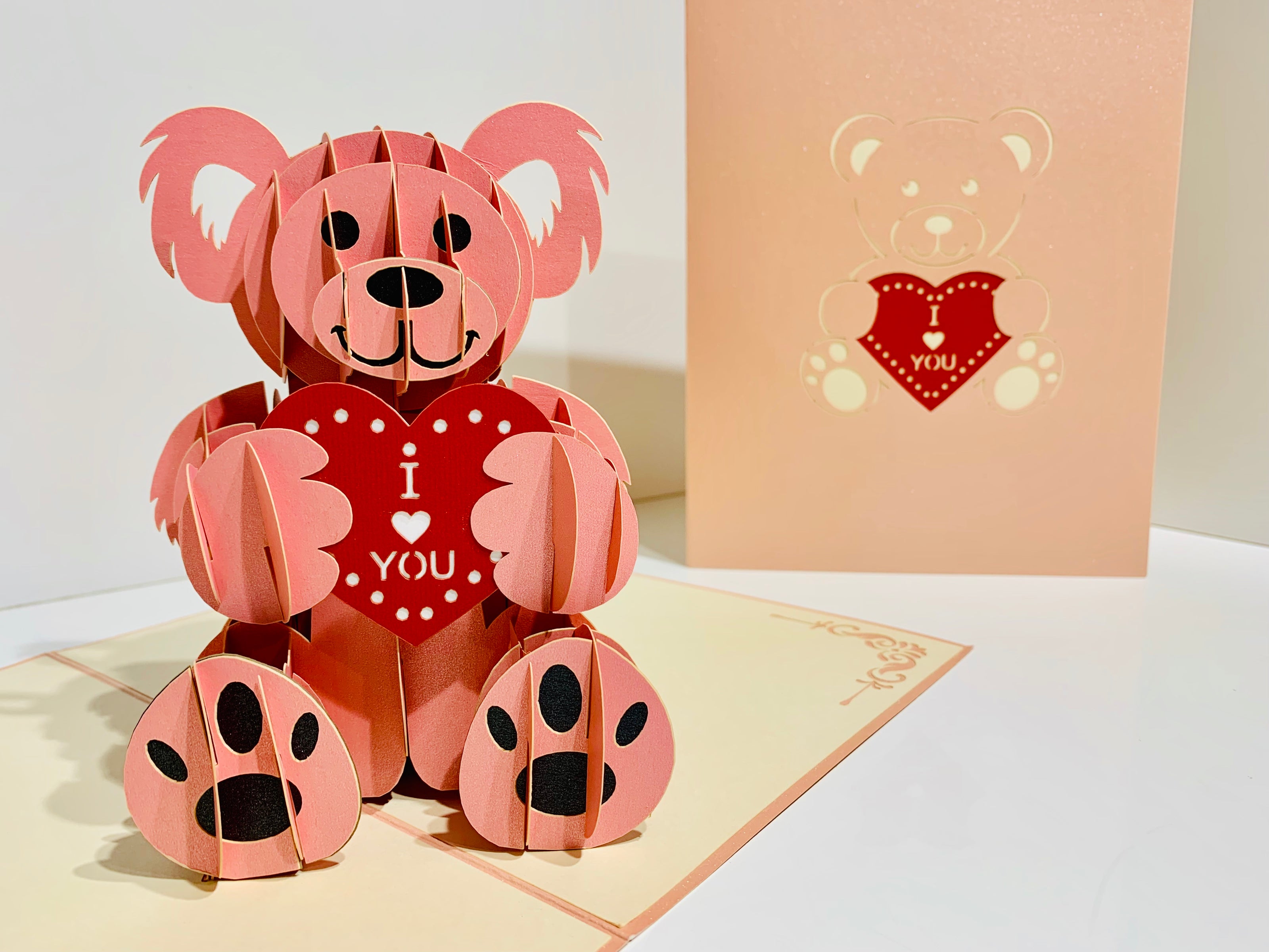 Super Cute Pink Love Teddy Bear Origami Pop Cards 3D Pop Up Greeting Card Thank You Handmade Gift Thinking of You Happy Birthday Occasion Australiana Celebrate the Beauty and Happiness During Special Day Best Wishes Gift
