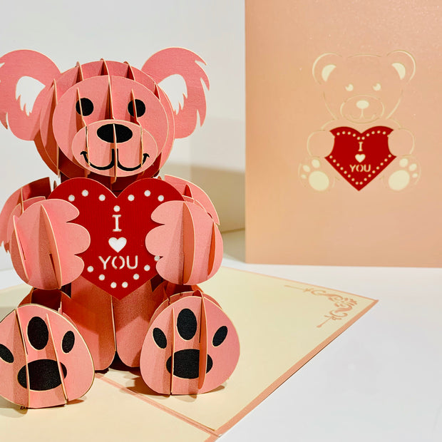 Super Cute Pink Love Teddy Bear Origami Pop Cards 3D Pop Up Greeting Card Thank You Handmade Gift Thinking of You Happy Birthday Occasion Australiana Celebrate the Beauty and Happiness During Special Day Best Wishes Gift
