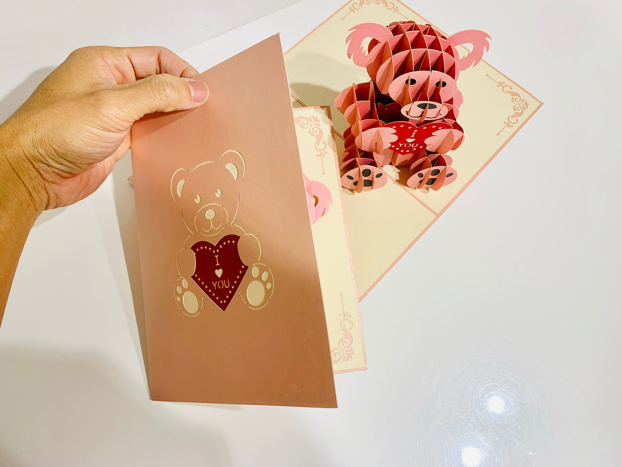 Super Cute Pink Love Teddy Bear Origami Pop Cards 3D Pop Up Greeting Card Thank You Handmade Gift Thinking of You Happy Birthday Occasion Australiana Celebrate the Beauty and Happiness During Special Day Best Wishes Gift