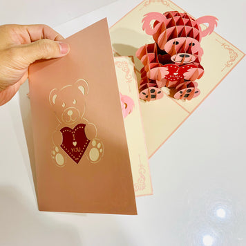 Super Cute Pink Love Teddy Bear Origami Pop Cards 3D Pop Up Greeting Card Thank You Handmade Gift Thinking of You Happy Birthday Occasion Australiana Celebrate the Beauty and Happiness During Special Day Best Wishes Gift