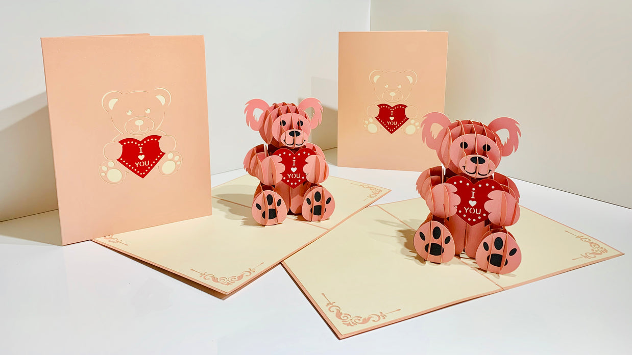 Super Cute Pink Love Teddy Bear Origami Pop Cards 3D Pop Up Greeting Card Thank You Handmade Gift Thinking of You Happy Birthday Occasion Australiana Celebrate the Beauty and Happiness During Special Day Best Wishes Gift