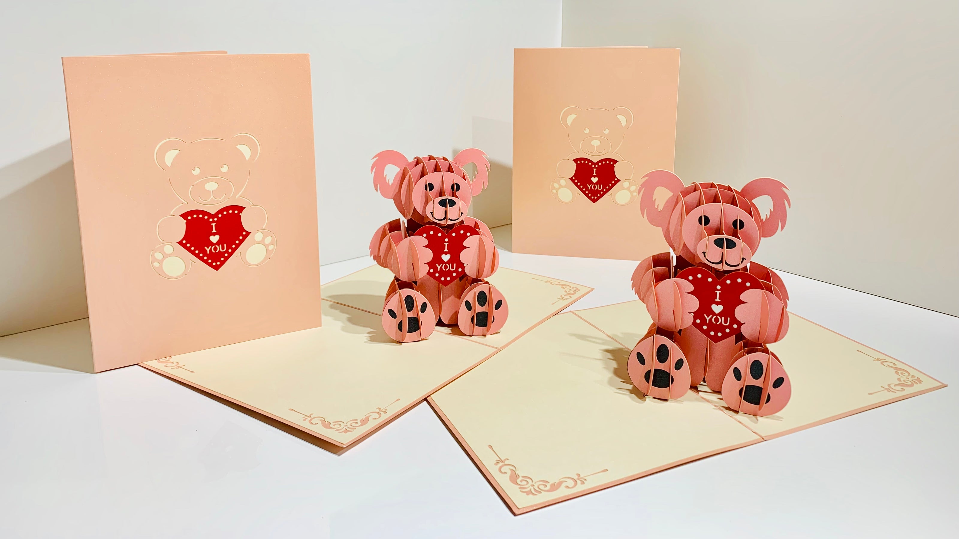 Super Cute Pink Love Teddy Bear Origami Pop Cards 3D Pop Up Greeting Card Thank You Handmade Gift Thinking of You Happy Birthday Occasion Australiana Celebrate the Beauty and Happiness During Special Day Best Wishes Gift