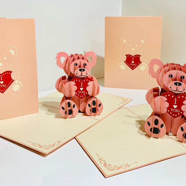 Super Cute Pink Love Teddy Bear Origami Pop Cards 3D Pop Up Greeting Card Thank You Handmade Gift Thinking of You Happy Birthday Occasion Australiana Celebrate the Beauty and Happiness During Special Day Best Wishes Gift