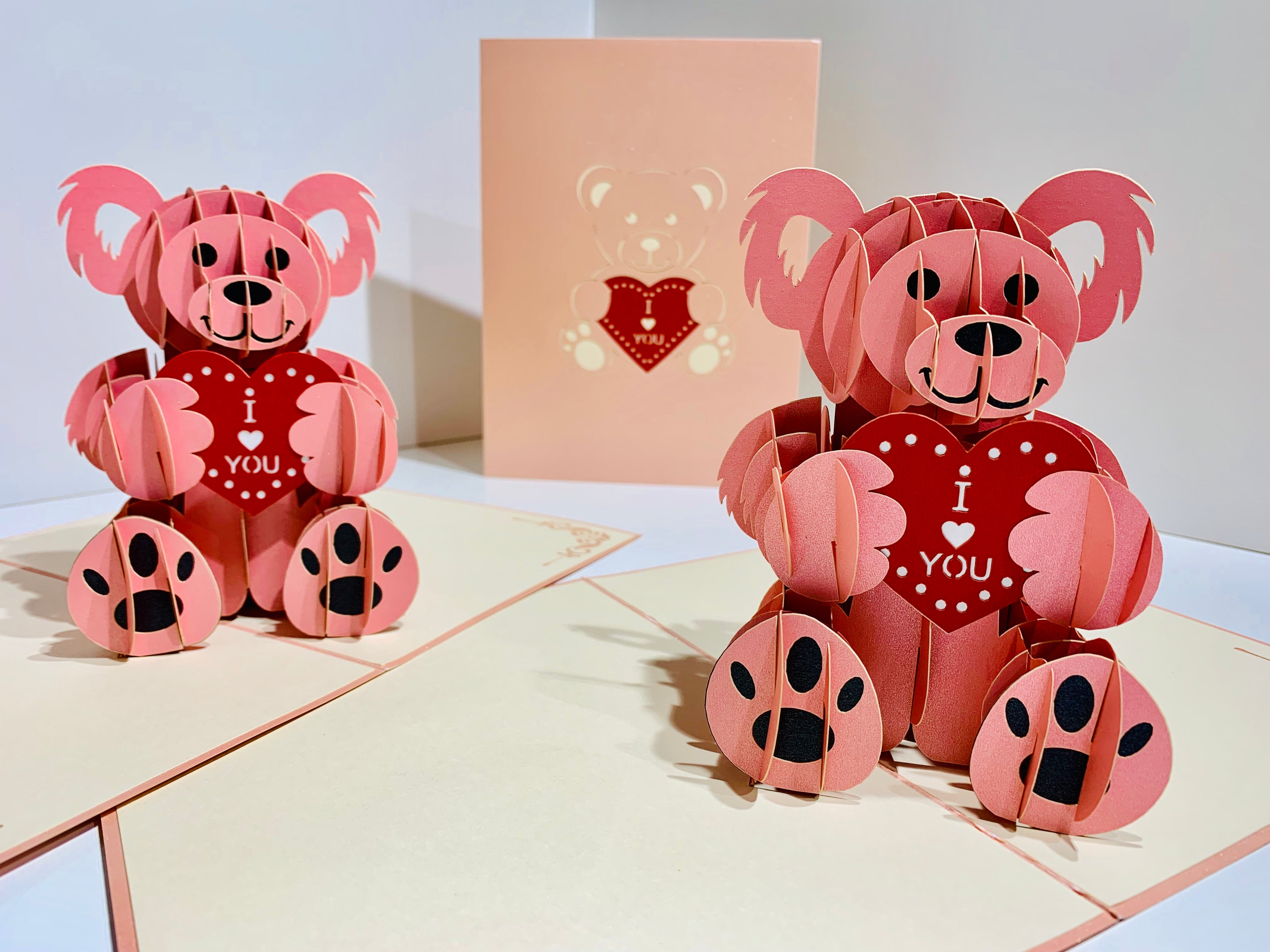 Super Cute Pink Love Teddy Bear Origami Pop Cards 3D Pop Up Greeting Card Thank You Handmade Gift Thinking of You Happy Birthday Occasion Australiana Celebrate the Beauty and Happiness During Special Day Best Wishes Gift