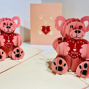 Super Cute Pink Love Teddy Bear Origami Pop Cards 3D Pop Up Greeting Card Thank You Handmade Gift Thinking of You Happy Birthday Occasion Australiana Celebrate the Beauty and Happiness During Special Day Best Wishes Gift