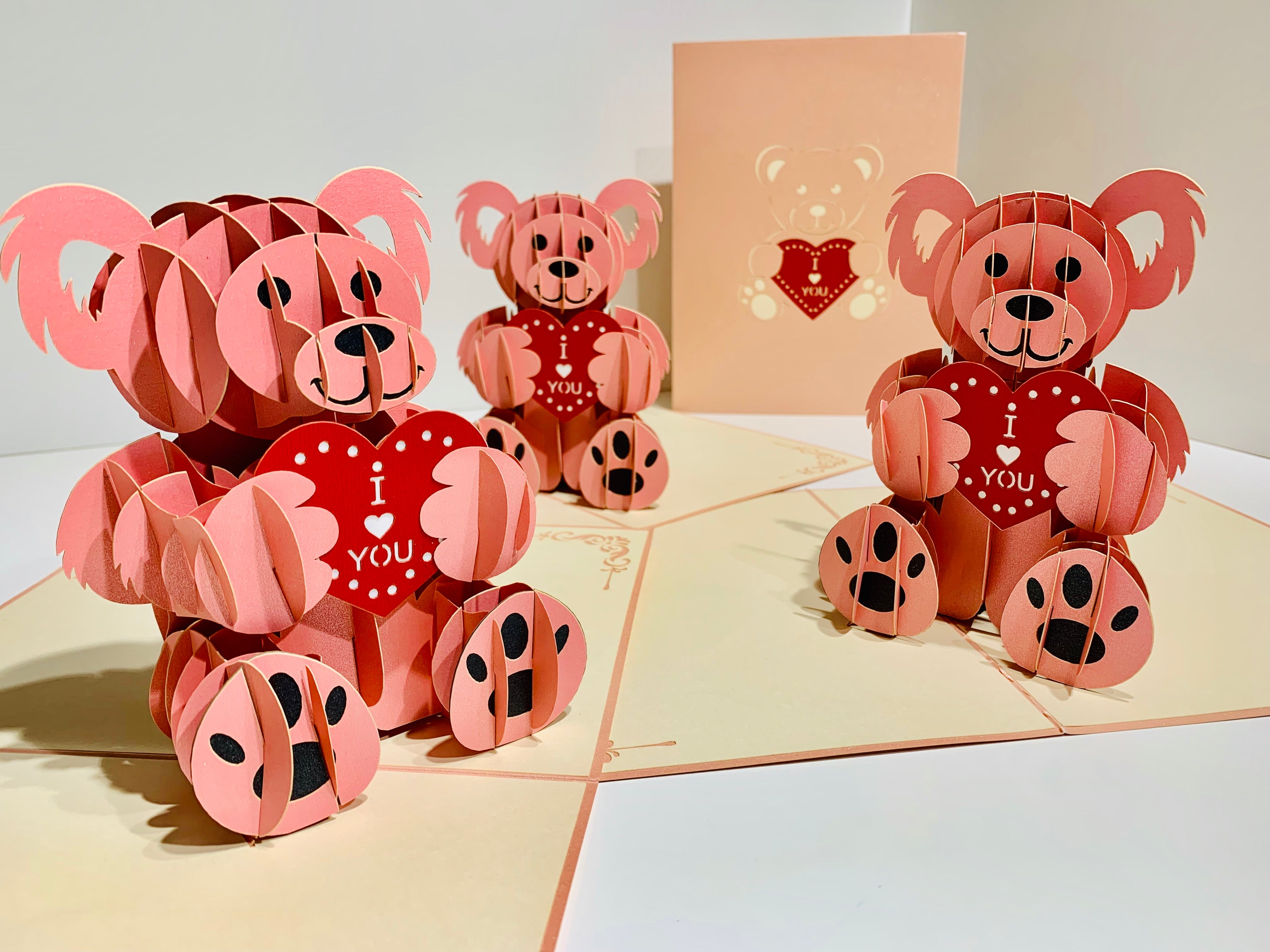 Super Cute Pink Love Teddy Bear Origami Pop Cards 3D Pop Up Greeting Card Thank You Handmade Gift Thinking of You Happy Birthday Occasion Australiana Celebrate the Beauty and Happiness During Special Day Best Wishes Gift