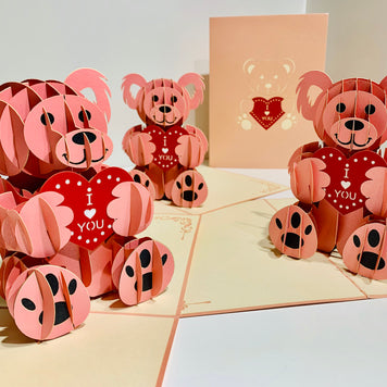 Super Cute Pink Love Teddy Bear Origami Pop Cards 3D Pop Up Greeting Card Thank You Handmade Gift Thinking of You Happy Birthday Occasion Australiana Celebrate the Beauty and Happiness During Special Day Best Wishes Gift
