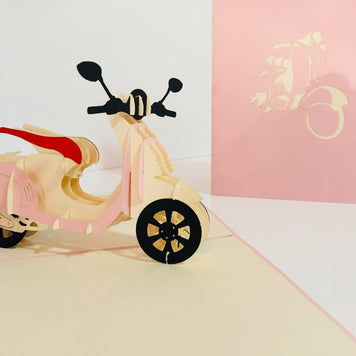Super Cute Pink Scooter Motorcycle - Perfect for Happy Mother's Day Origami Pop Cards 3D Pop Up Greeting Card Celebrate Happy Birthday Thank You Handmade Best Wishes Gift Thinking of You Blank Card for Any Occasion Happy Valentine Day Australiana