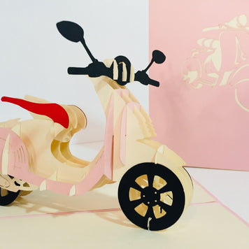 Super Cute Pink Scooter Motorcycle - Perfect for Happy Mother's Day Origami Pop Cards 3D Pop Up Greeting Card Celebrate Happy Birthday Thank You Handmade Best Wishes Gift Thinking of You Blank Card for Any Occasion Happy Valentine Day Australiana