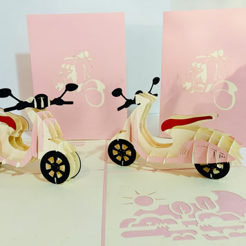 Super Cute Pink Scooter Motorcycle - Perfect for Happy Mother's Day Origami Pop Cards 3D Pop Up Greeting Card Celebrate Happy Birthday Thank You Handmade Best Wishes Gift Thinking of You Blank Card for Any Occasion Happy Valentine Day Australiana