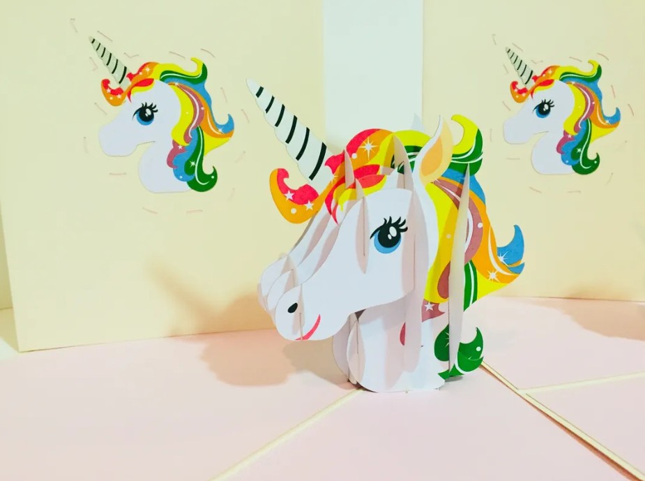 Super Cute Rainbow Unicorn Head Origami Pop Cards 3D Pop Up Greeting Card Happy Birthday Thank You Handmade Gift Thinking of You Blank Card for Any Occasion Happy Mother's Day Australiana Celebrate the Beauty of Animals Perfect Gift for Girl
