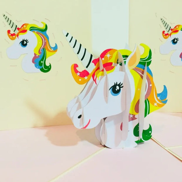 Super Cute Rainbow Unicorn Head Origami Pop Cards 3D Pop Up Greeting Card Happy Birthday Thank You Handmade Gift Thinking of You Blank Card for Any Occasion Happy Mother's Day Australiana Celebrate the Beauty of Animals Perfect Gift for Girl