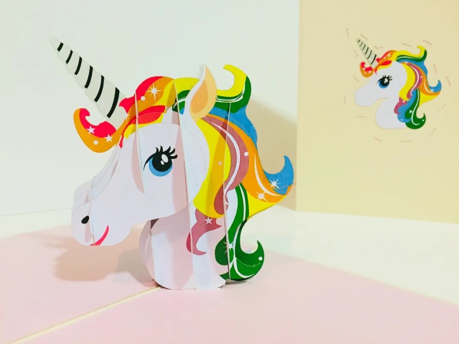 Super Cute Rainbow Unicorn Head Origami Pop Cards 3D Pop Up Greeting Card Happy Birthday Thank You Handmade Gift Thinking of You Blank Card for Any Occasion Happy Mother's Day Australiana Celebrate the Beauty of Animals Perfect Gift for Girl