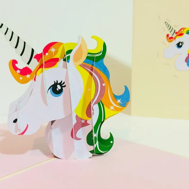 Super Cute Rainbow Unicorn Head Origami Pop Cards 3D Pop Up Greeting Card Happy Birthday Thank You Handmade Gift Thinking of You Blank Card for Any Occasion Happy Mother's Day Australiana Celebrate the Beauty of Animals Perfect Gift for Girl