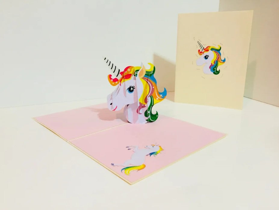 Super Cute Rainbow Unicorn Head Origami Pop Cards 3D Pop Up Greeting Card Happy Birthday Thank You Handmade Gift Thinking of You Blank Card for Any Occasion Happy Mother's Day Australiana Celebrate the Beauty of Animals Perfect Gift for Girl