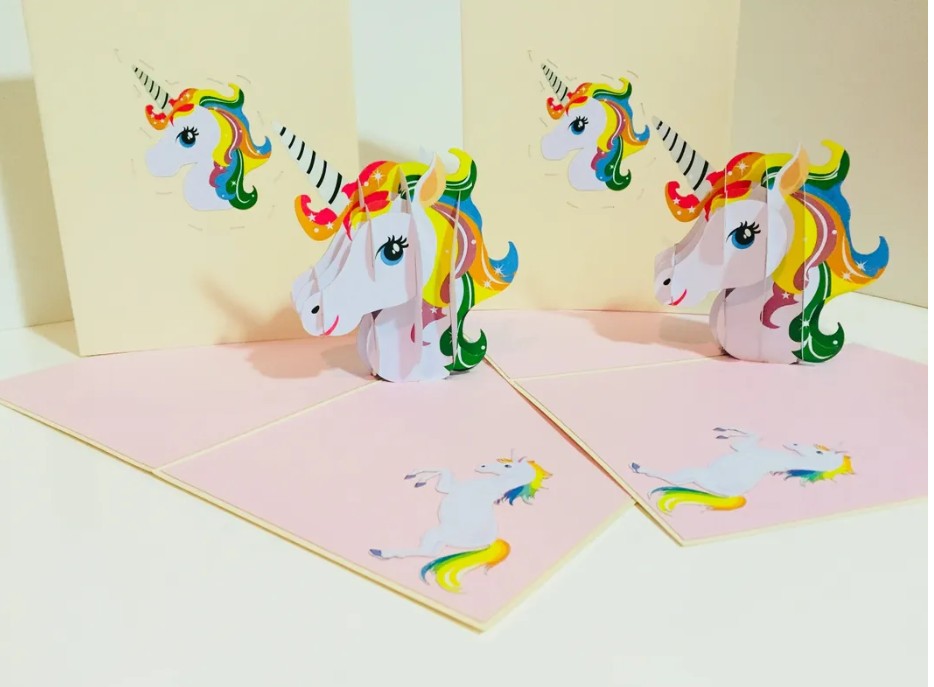 Super Cute Rainbow Unicorn Head Origami Pop Cards 3D Pop Up Greeting Card Happy Birthday Thank You Handmade Gift Thinking of You Blank Card for Any Occasion Happy Mother's Day Australiana Celebrate the Beauty of Animals Perfect Gift for Girl