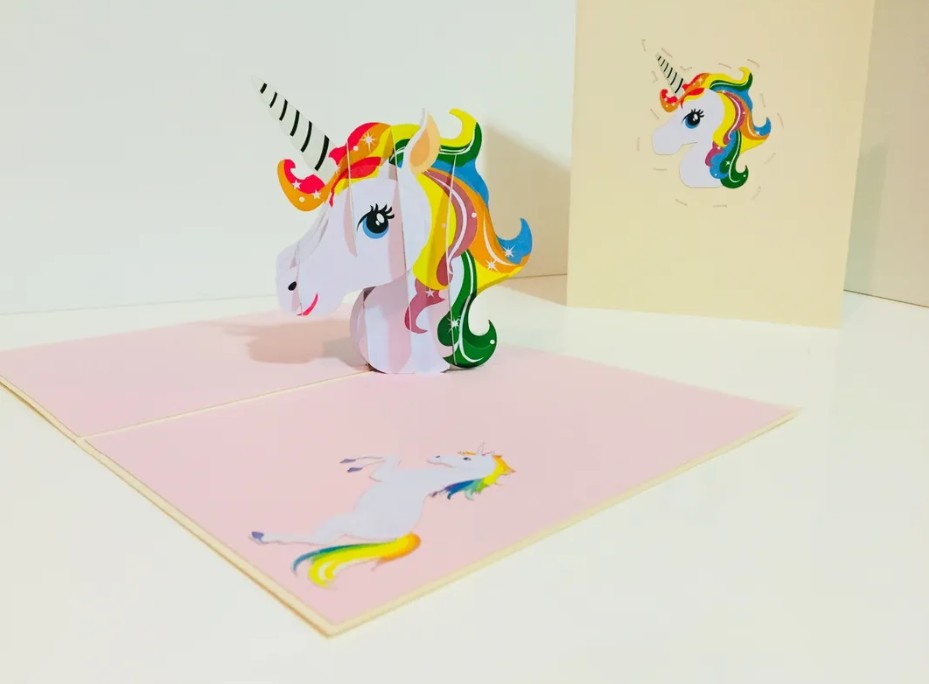 Super Cute Rainbow Unicorn Head Origami Pop Cards 3D Pop Up Greeting Card Happy Birthday Thank You Handmade Gift Thinking of You Blank Card for Any Occasion Happy Mother's Day Australiana Celebrate the Beauty of Animals Perfect Gift for Girl