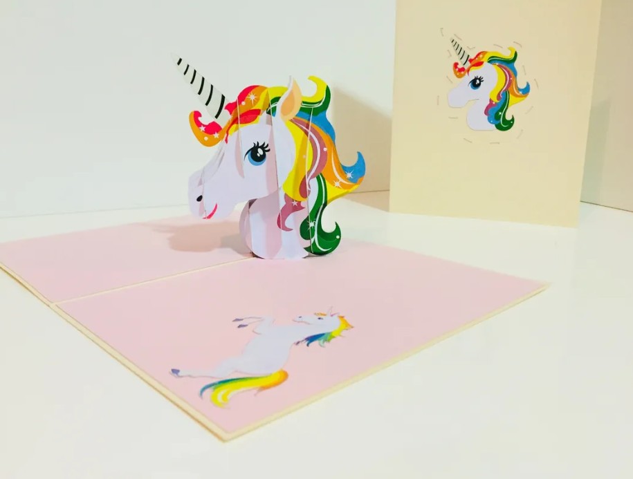 Super Cute Rainbow Unicorn Head Origami Pop Cards 3D Pop Up Greeting Card Happy Birthday Thank You Handmade Gift Thinking of You Blank Card for Any Occasion Happy Mother's Day Australiana Celebrate the Beauty of Animals Perfect Gift for Girl