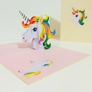 Super Cute Rainbow Unicorn Head Origami Pop Cards 3D Pop Up Greeting Card Happy Birthday Thank You Handmade Gift Thinking of You Blank Card for Any Occasion Happy Mother's Day Australiana Celebrate the Beauty of Animals Perfect Gift for Girl