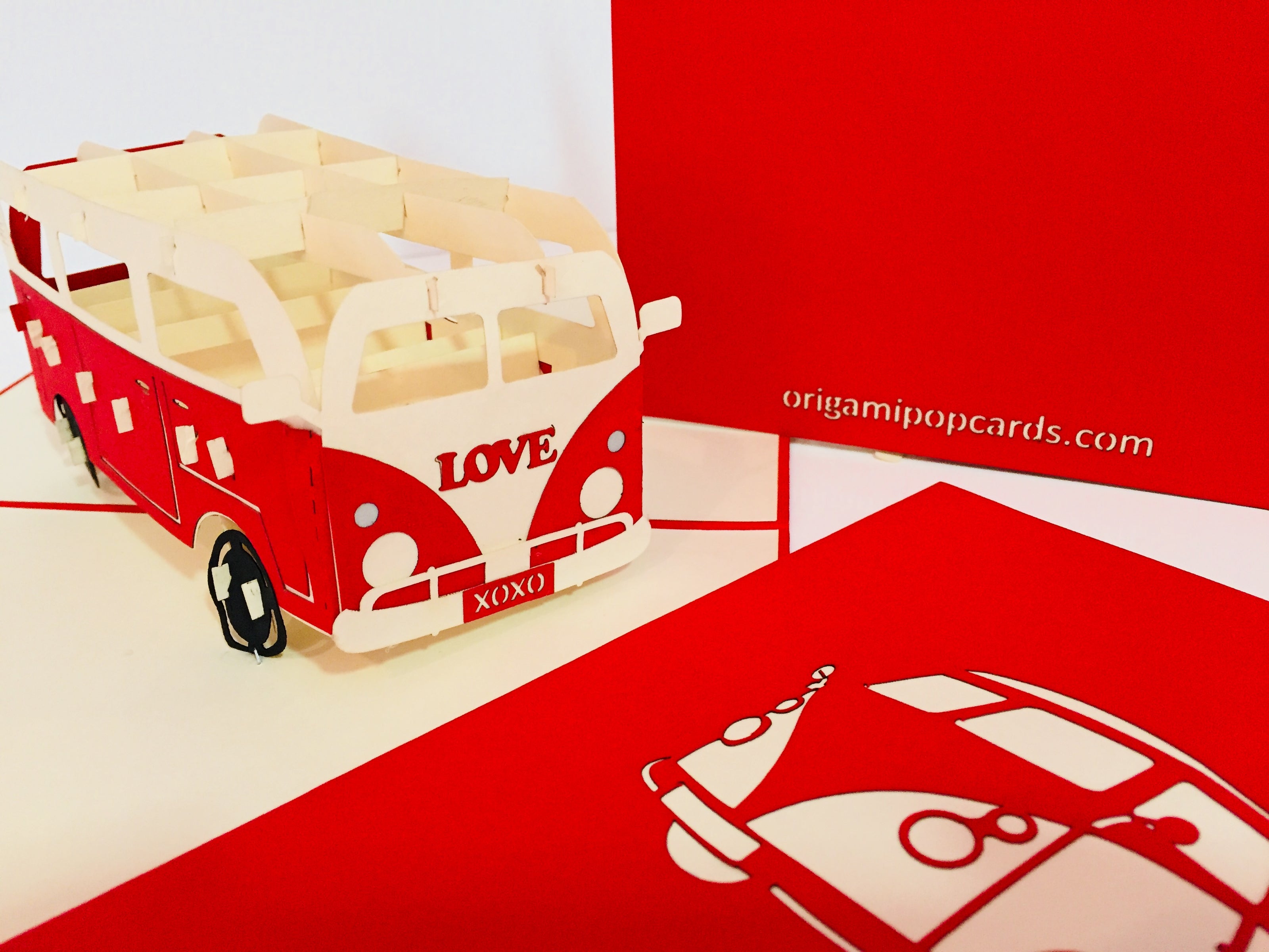 Super Cute VW Sufer Kombi Vintage Campervan in Red Origami Pop Cards 3D Pop Up Greeting Card Celebrate Happy Birthday Thank You Handmade Best Wishes Gift Thinking of You Blank Card for Any Occasion Happy Mother's Day Australiana
