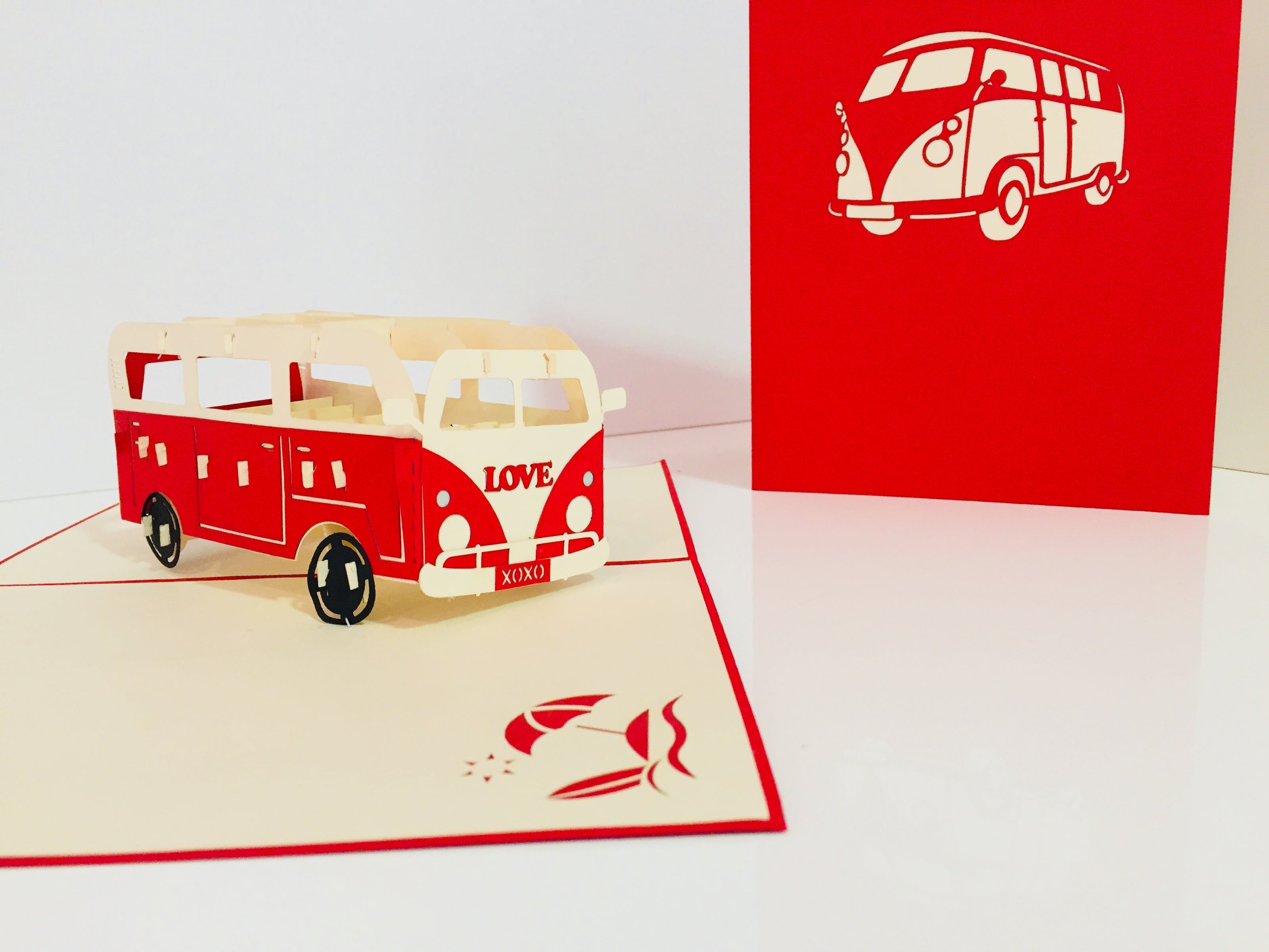 Super Cute VW Sufer Kombi Vintage Campervan in Red Origami Pop Cards 3D Pop Up Greeting Card Celebrate Happy Birthday Thank You Handmade Best Wishes Gift Thinking of You Blank Card for Any Occasion Happy Mother's Day Australiana