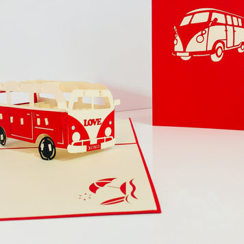 Super Cute VW Sufer Kombi Vintage Campervan in Red Origami Pop Cards 3D Pop Up Greeting Card Celebrate Happy Birthday Thank You Handmade Best Wishes Gift Thinking of You Blank Card for Any Occasion Happy Mother's Day Australiana