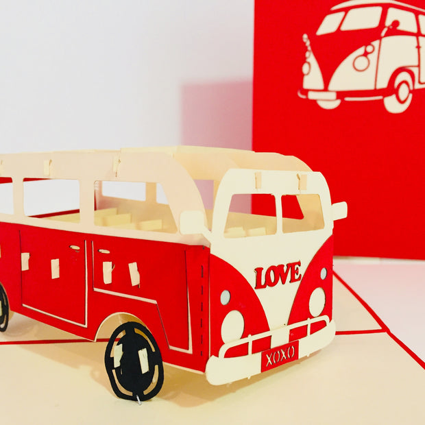 Super Cute VW Sufer Kombi Vintage Campervan in Red Origami Pop Cards 3D Pop Up Greeting Card Celebrate Happy Birthday Thank You Handmade Best Wishes Gift Thinking of You Blank Card for Any Occasion Happy Mother's Day Australiana