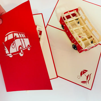 Super Cute VW Sufer Kombi Vintage Campervan in Red Origami Pop Cards 3D Pop Up Greeting Card Celebrate Happy Birthday Thank You Handmade Best Wishes Gift Thinking of You Blank Card for Any Occasion Happy Mother's Day Australiana