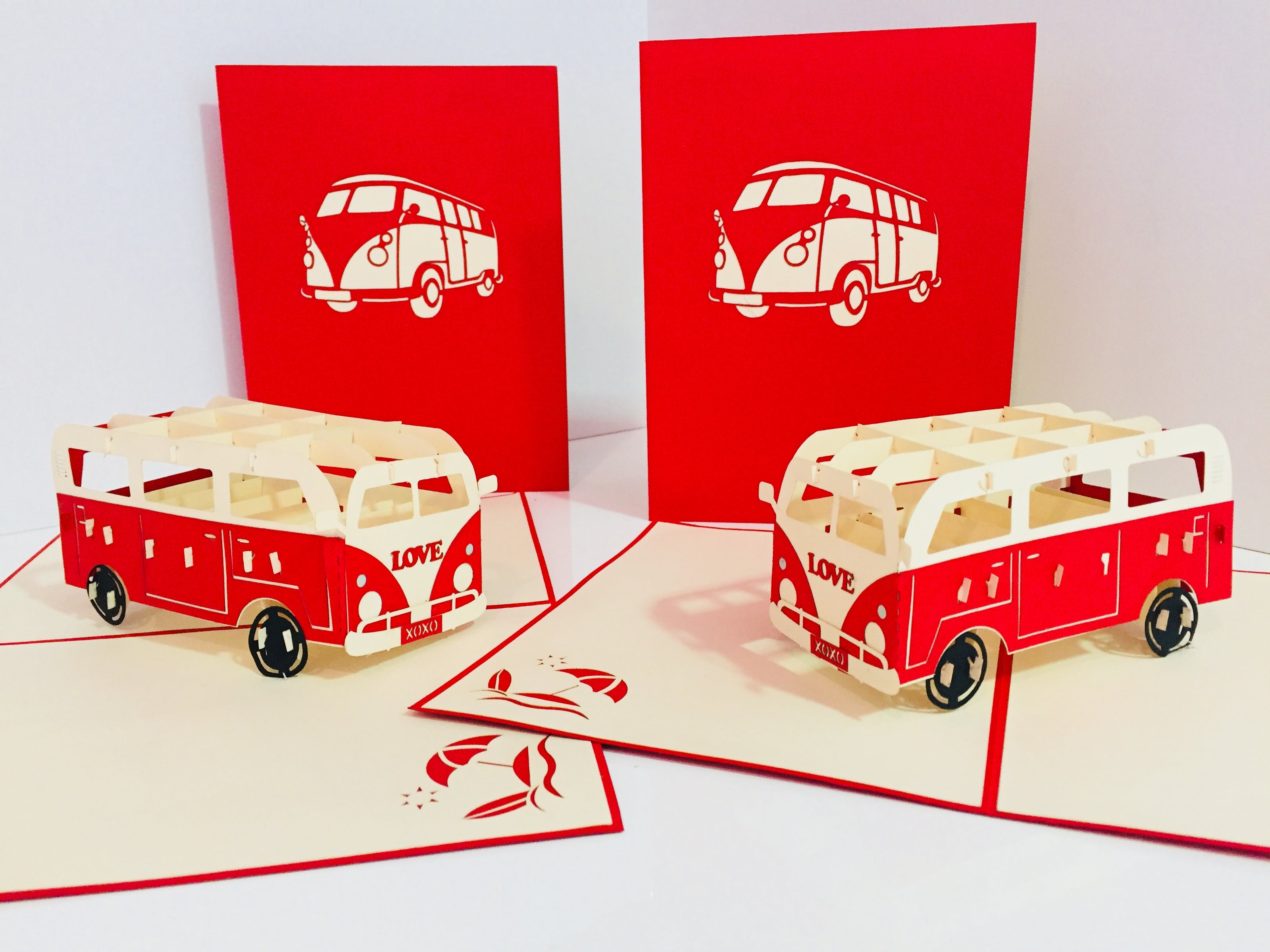 Super Cute VW Sufer Kombi Vintage Campervan in Red Origami Pop Cards 3D Pop Up Greeting Card Celebrate Happy Birthday Thank You Handmade Best Wishes Gift Thinking of You Blank Card for Any Occasion Happy Mother's Day Australiana