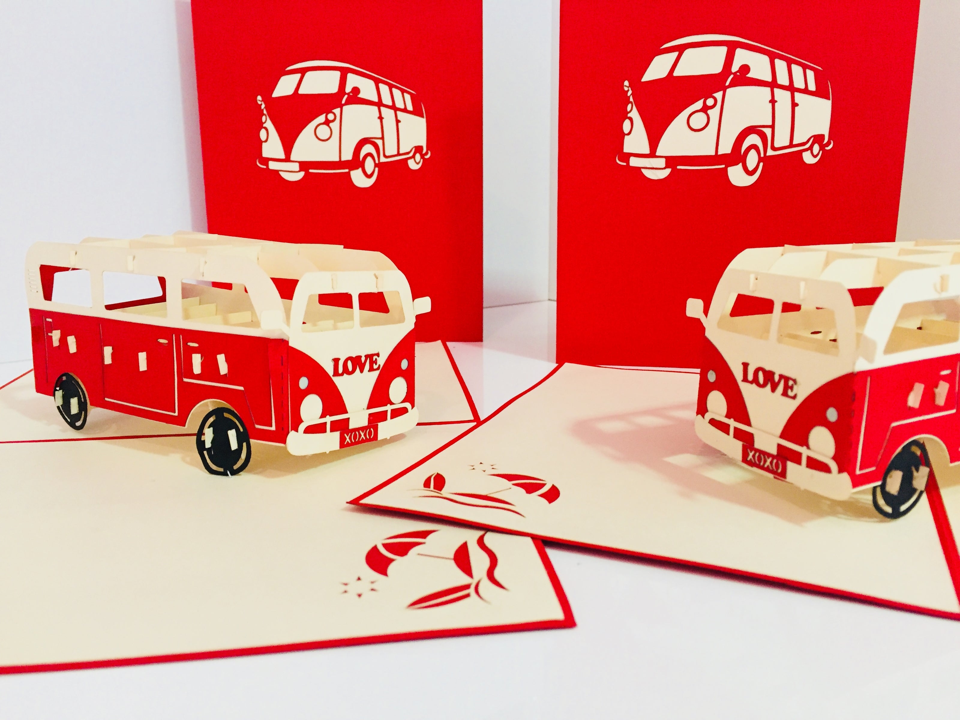 Super Cute VW Sufer Kombi Vintage Campervan in Red Origami Pop Cards 3D Pop Up Greeting Card Celebrate Happy Birthday Thank You Handmade Best Wishes Gift Thinking of You Blank Card for Any Occasion Happy Mother's Day Australiana