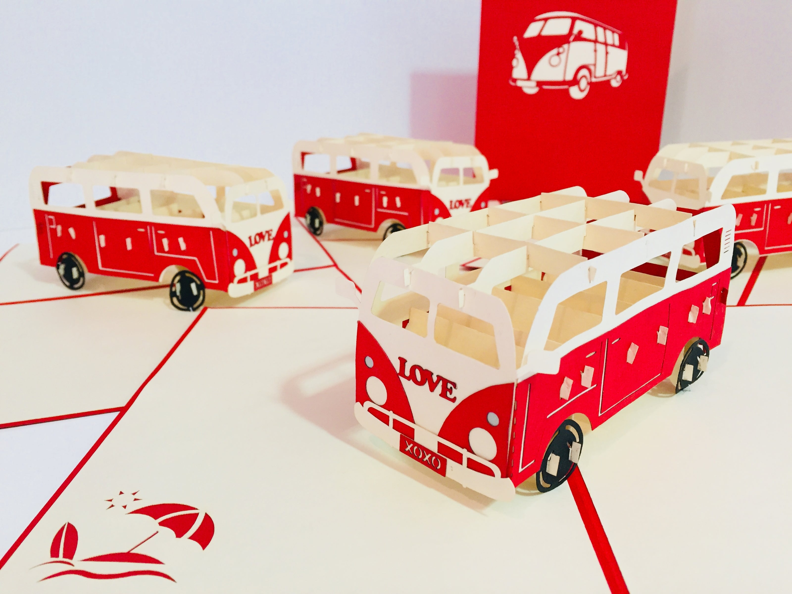 Super Cute VW Sufer Kombi Vintage Campervan in Red Origami Pop Cards 3D Pop Up Greeting Card Celebrate Happy Birthday Thank You Handmade Best Wishes Gift Thinking of You Blank Card for Any Occasion Happy Mother's Day Australiana